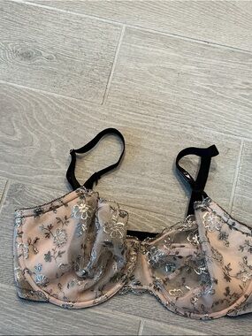 Victoria's Secret Blush Sheer Embroidered Bra with Black Straps